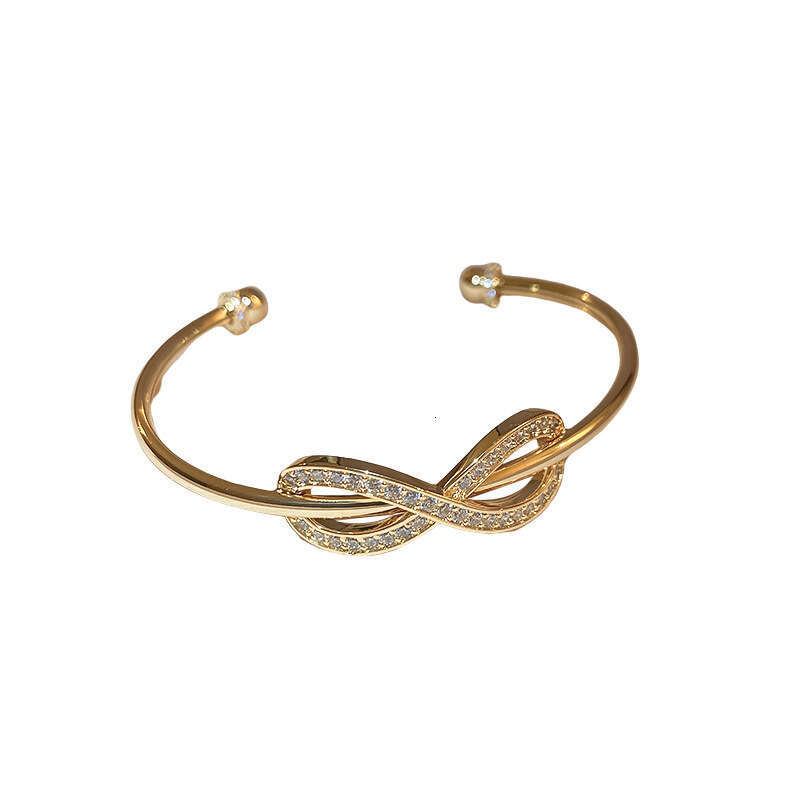 Real Gold Plated Zircon Bowknot Open Fashion French Light Elegant High-end Sense Bracelet