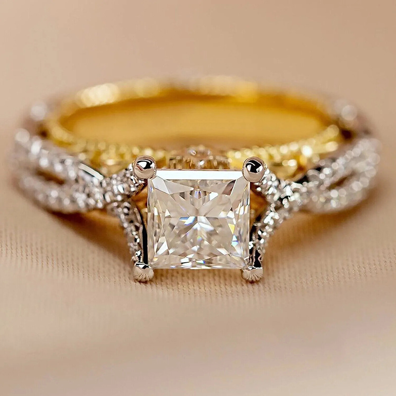 Choucong Elegant Wedding Rings Vintage Jewelry 18k Gold Fill Princess Cut White 5A Cubic Zircon CZ Diamond Court Party Hypoallergenic Women Bdidal Rin