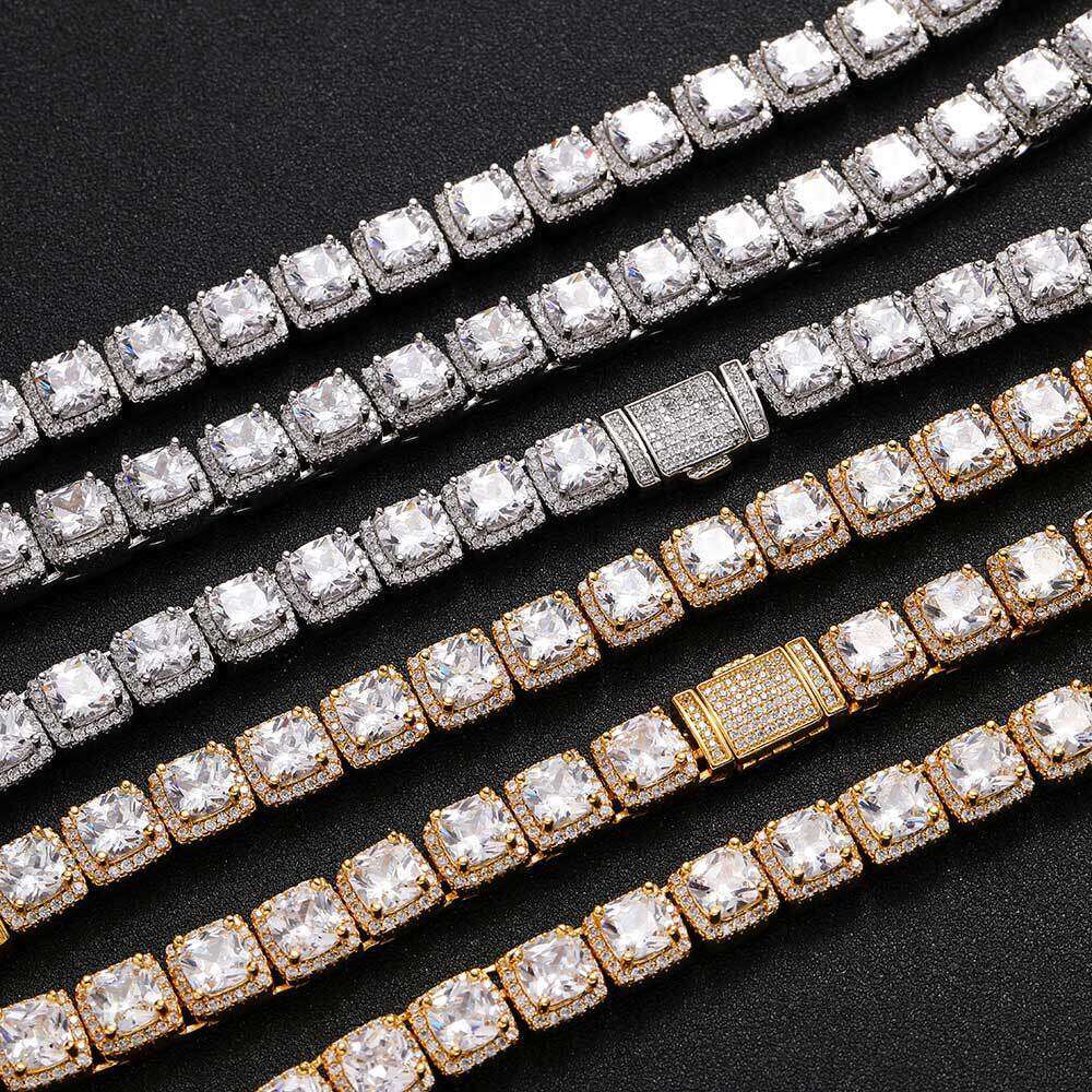 New 10mm Solid Rock Candy Chain Hip-Hop Necklace Micro-Paved Zircon Trendy Men's Bracelet Jewelry abb0