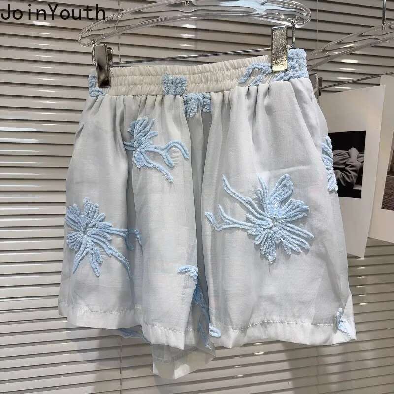 Shorts Set Women Clothing Two Piece Sets Embroidery Long Sleeve Loose Shirt Casual Wide Leg Shorts Suit Fashion Summer Outfits