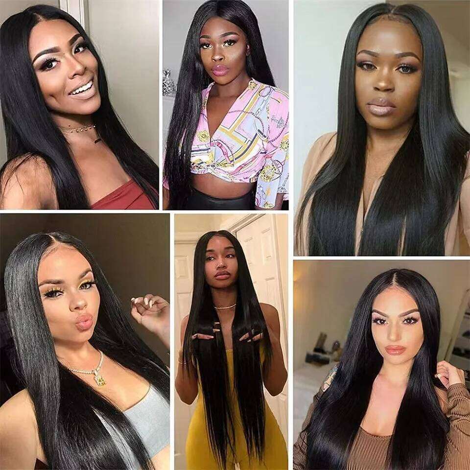 V 30 34 Inch Remy Brazilian Straight Leave Out No Glue Upgrade U Part Human Hair Wigs