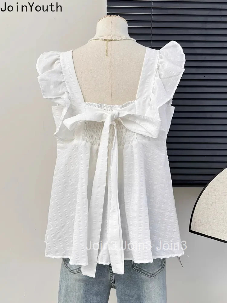 Sweet Tanks Womens Clothing Square Collar Bandage Bow Camis Fashion Plaid Summer Crop Tops Ruffles Loose Folds Fashion Vests