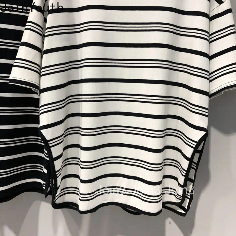 Oversized T Shirts Womens Clothing Chic Y2k Tops V-neck Short Sleeve Split Tees Fashion Summer Camisetas Casual Striped Tshirt