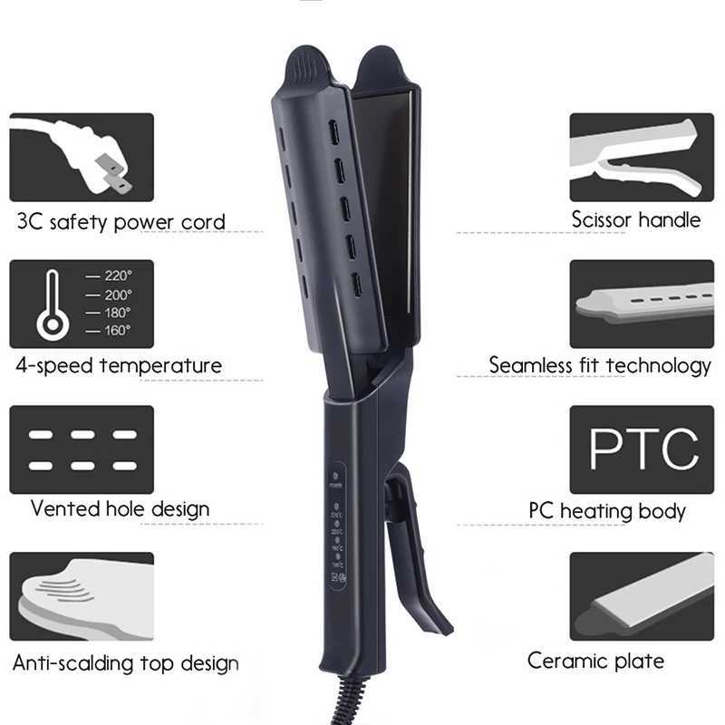 Professional Hair Straightener Four-Gear Temperature Adjustment Ceramic Tourmaline Ionic Steam Hair Straightener For Widen PanelXJ250621