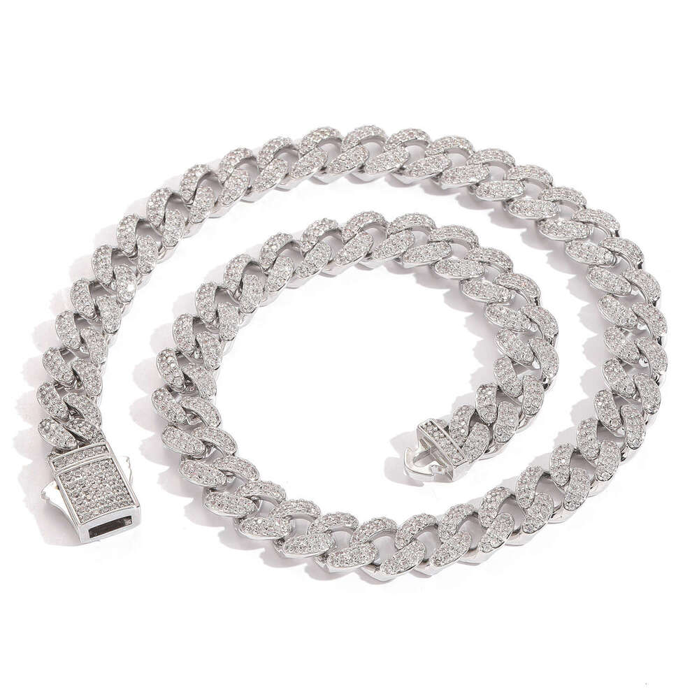 12mm Cuban Chain Micro Paved Zircon Spring Clasp Personality Trendy Men's Hip Hop Necklace Accessories e413