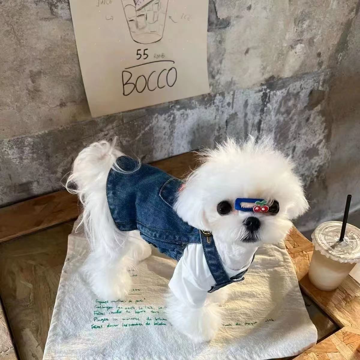 t531Pet dog denim overalls skirt Yorkshire Maltese clothes spring and autumn clothes spring style skirt small dog