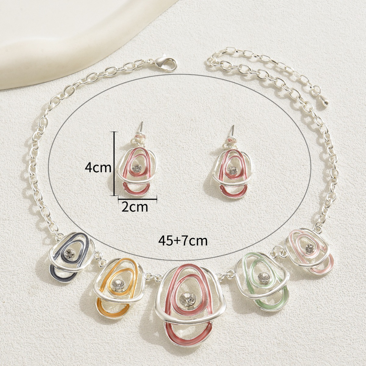 Trendy Fashion And Earring Set Irregular Inlaid Long Necklace For Women Unique Earrings