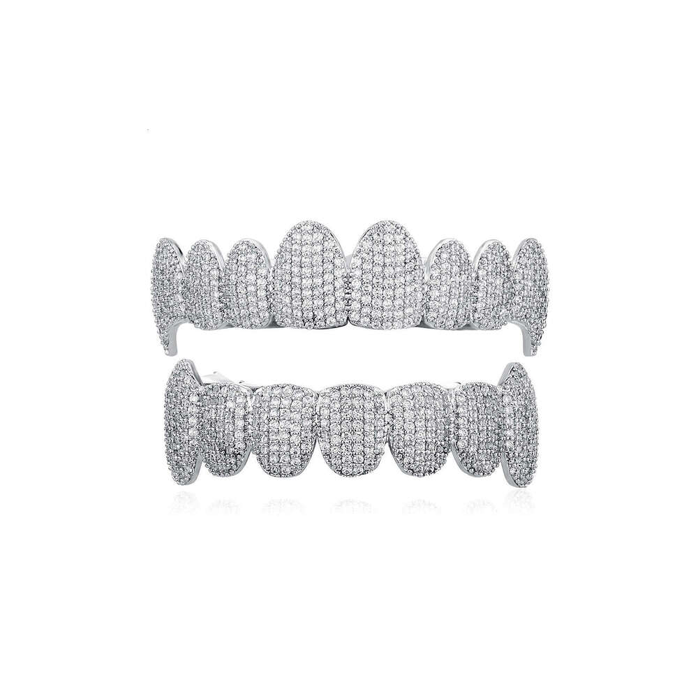 Micro Paved Full Dia Hip Hop Vampire Fangs Halloween Trendy Men Eight Teeth Gold Braces