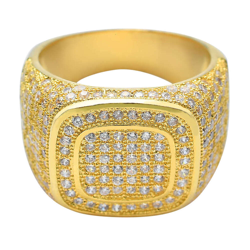 Gold-Plated Micro-Paved Hip-Hop CZ Men's Full Diamond Ring 4a4f