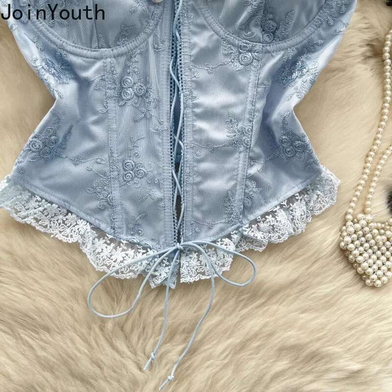 Womens Clothing Crop Top Sexy Tanks 3D Floral Bandage Tunic Camis 2025 Ropa Mujer Y2k Top Patchwork Lace Backless Summer Vest