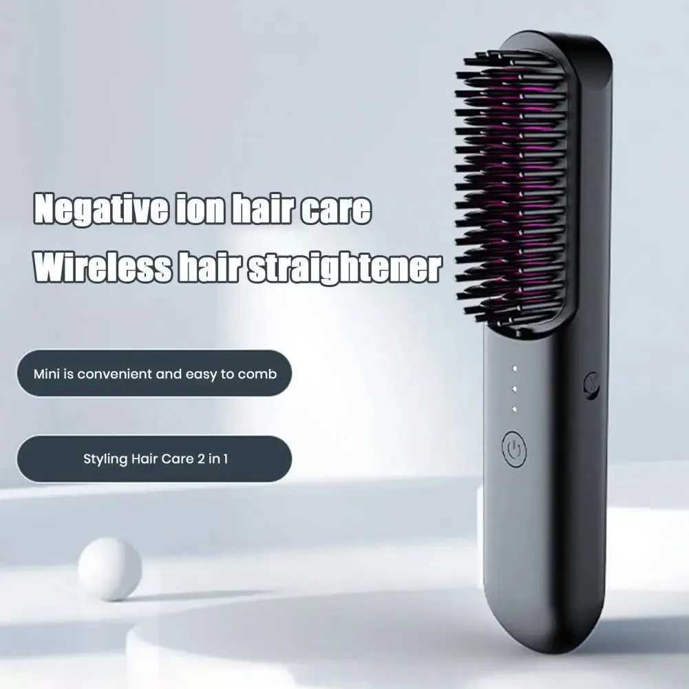 3 Temp Adjustable Hair Straightener Brush Fast Heating Rechargeable Cordless Electric Fluffy Curly Hair Styling Detangling CombXJ250621