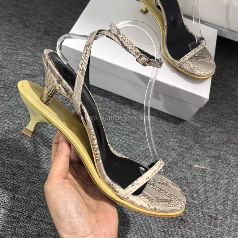 Narrow Band Stiletto Strange Heels Sandals Women Snake Skin Pattern Ankle Strap Sandal Genuine Leather High-End Shoes 250617