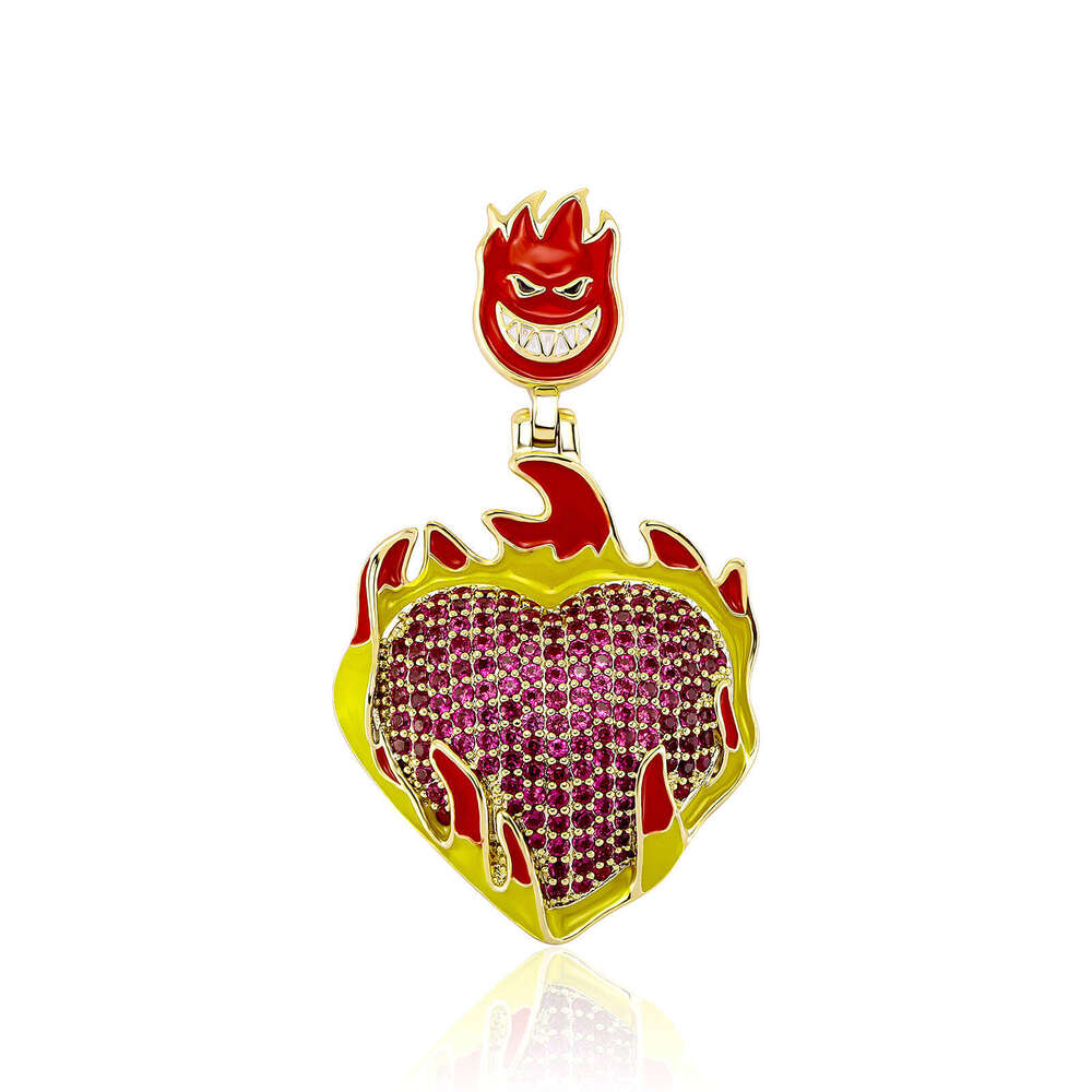 Jin Ao New Hip-Hop Pendant Oil Painting Flame Heart Full Dia Necklace Copper Inlaid Zircon Unisex Trendy Versatile Jewelry