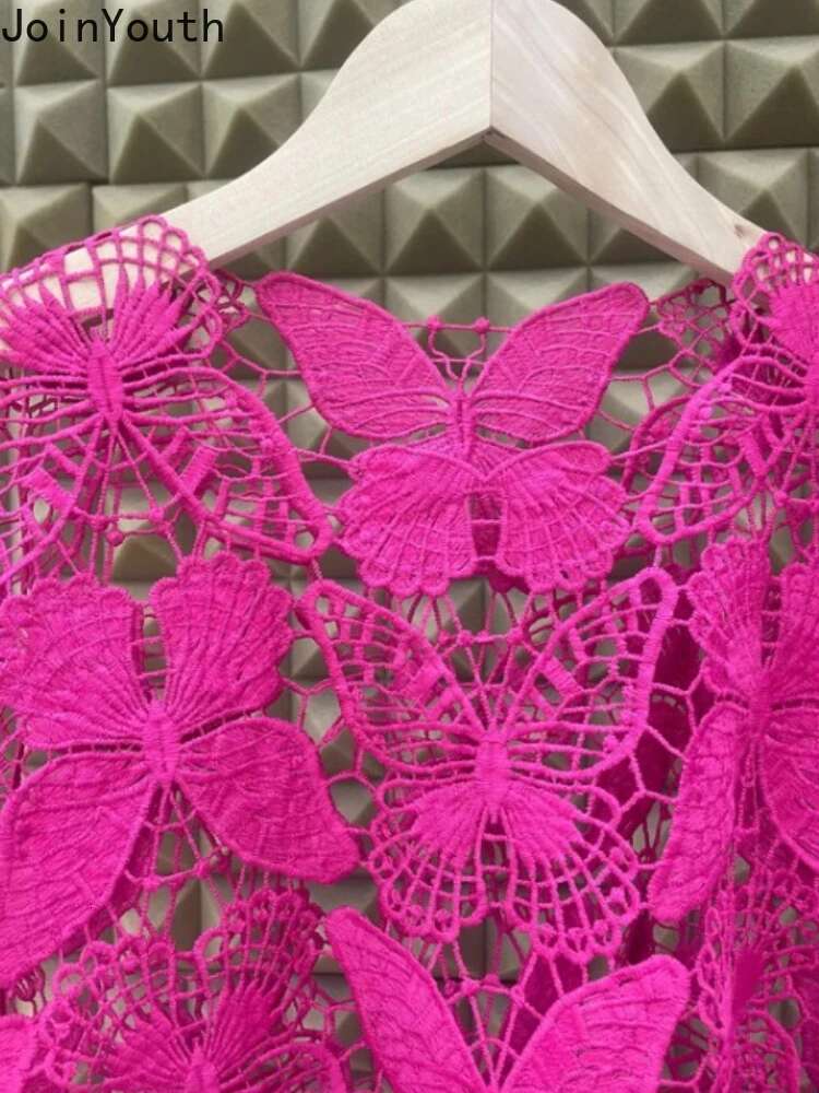 Sexy Vest Crop Tops 2025 Women Clothing Sleeveless Sweet Butterfly Embroidery Camis O-neck Hollow Out Summer See Through Tanks
