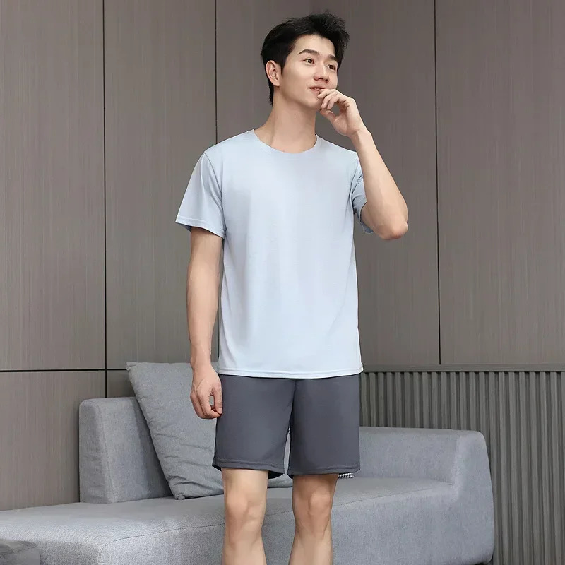 Summer Men Pajamas ShortSleeved Shorts Nightwear Homewear Cool Feeling Sports Leisure Thin Section Loose Suit Sleepwear 250614