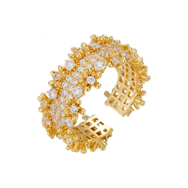 Light Luxury High-End Starry Open Ring Women's Niche Unique Micro Pave Full Diamond Blinding Sparkle Ring Band