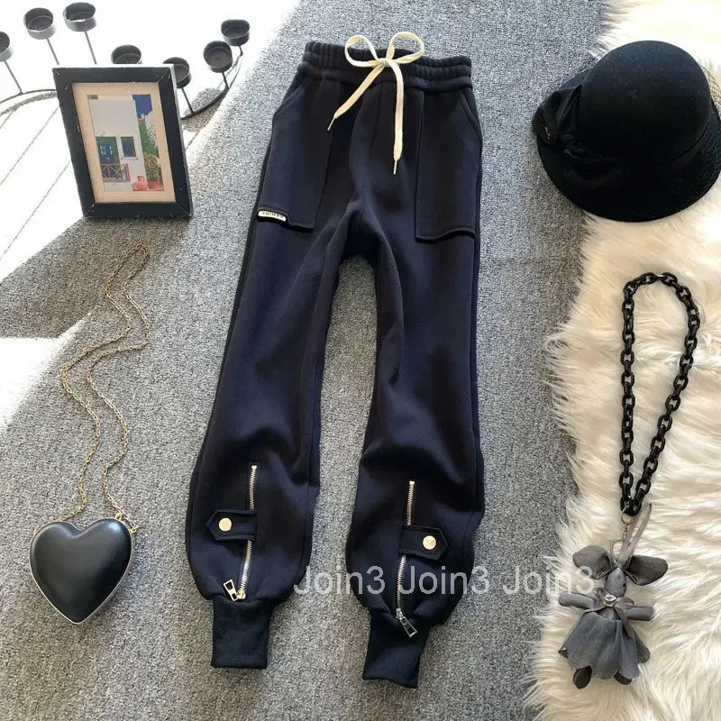 Sweatpants Women Fashion Black Joggers 2025 New Bottoms Zipper Pocket Casual Streetwear Trousers Pantalon Femme Y2k Clothes