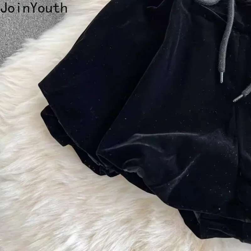 High Waist Black Women Shorts 2025 New Bottoms Bandage Fashion Sweet Black Booty Shorts Cute Velvet Pantalones Cortos De Mujer