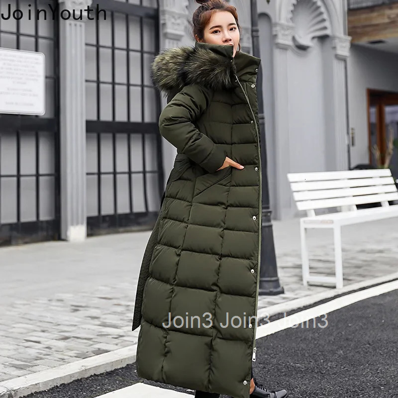 2025 Winter Clothing Women Parkas Hooded Slin Fit Zipper Jackets Thicked Warm Outwear Fashion Bandage Korean Long Coats Y2k Tops