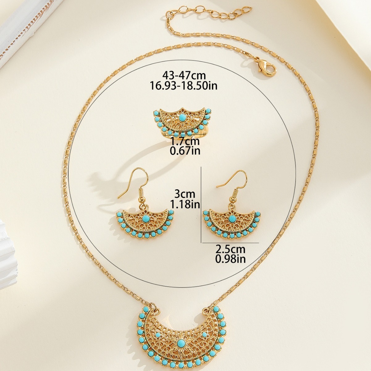 Minimalist American Style Necklace And Earring Set Fashion Fan-Shaped Design Index Finger Ring Earrings
