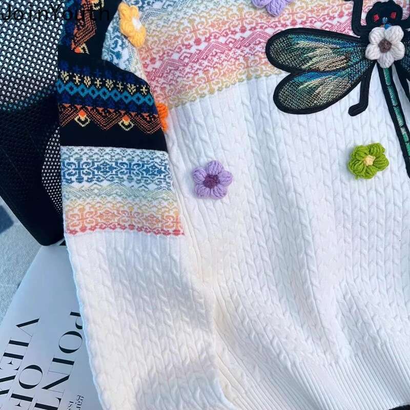 Vintage Women Sweater 2025 Ropa Mujer Heavy Embroidery Long Sleeve O-neck Jumper Fashion Korean Knitted Cropped Pullovers 27s339