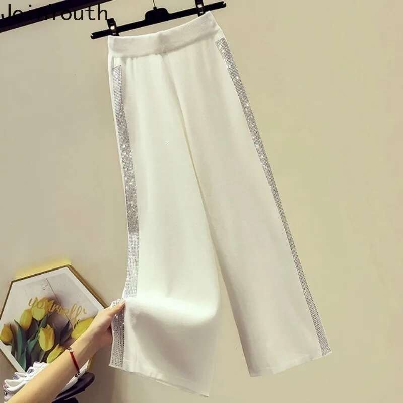 Korean Wide Leg Pants for Women 2025 New Bottoms High Waist Straight Pantalon Femme Patchwork Diamond Casual Fashion Trousers