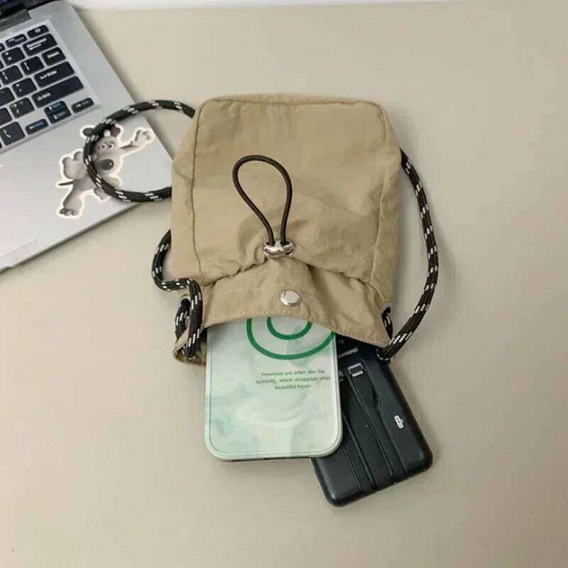 Korean Mini Nylon Shoulder For Men Women Chic Crossbody Bucket Bag Casual Small Handbag Drawstring Buckle Purse Phone Pouch