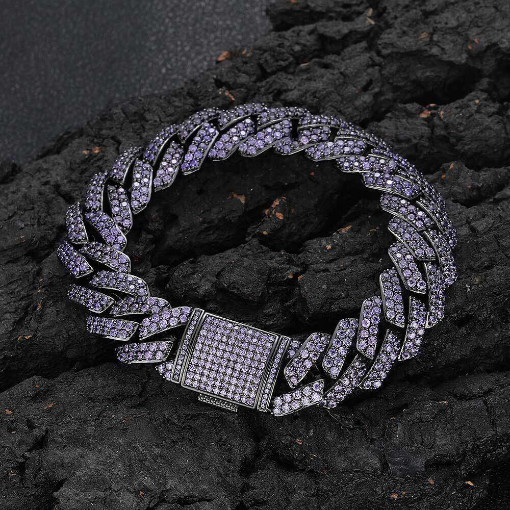 Hip Hop 15mm Double Row Zircon Purple Dia Cuban Trendy Brand Personality Men's Bracelet 9aed