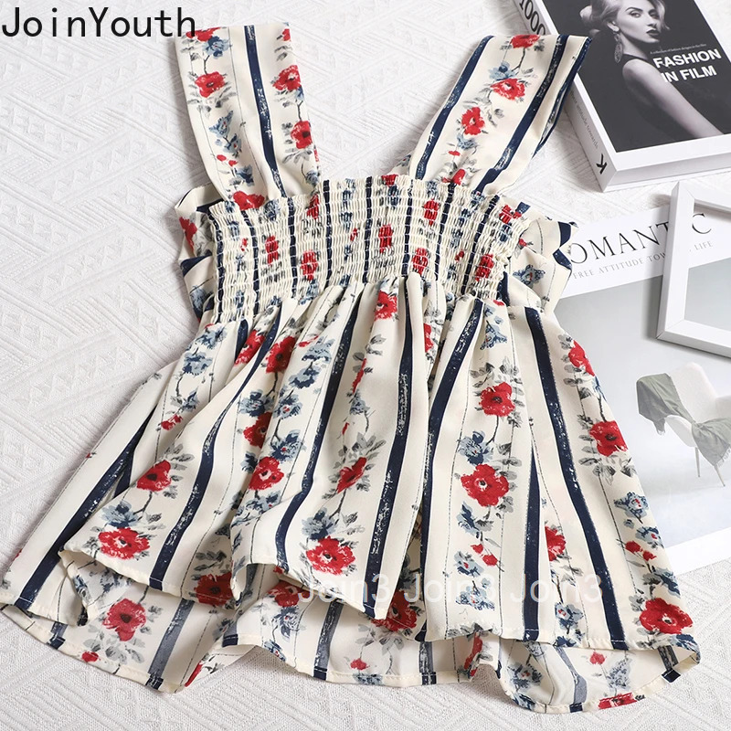 Women's Clothing Floral Vest Tunic Sleeveless Summer Tanks Cute Crop Tops Fashion Korean Sweet Camis Casual Plaid Vintage Top