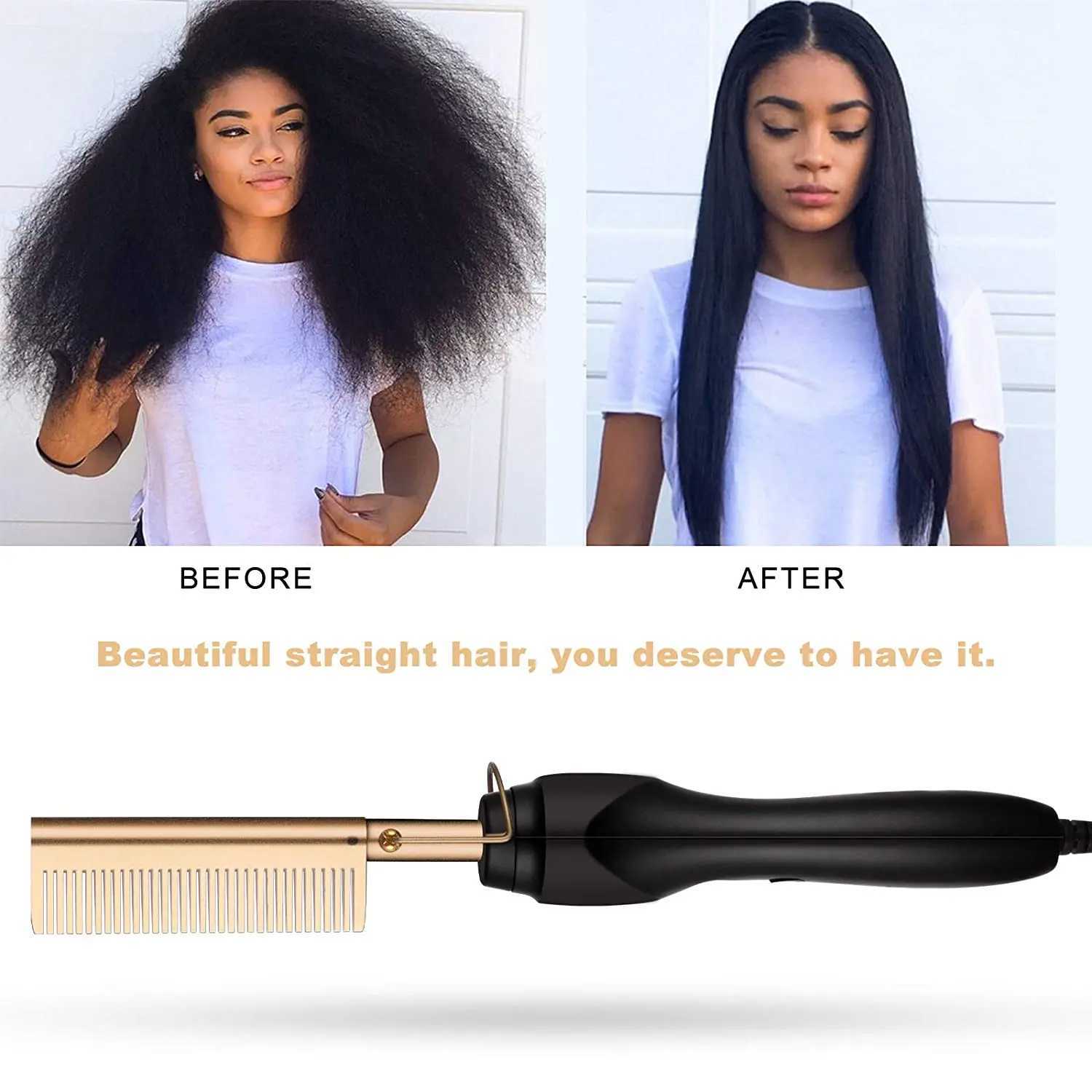 2 in1 Hot Comb Hair Straightener Electric Heating Comb Fast Heating Portable Travel Anti-Scald Beard Straightener Press CombXJ250621