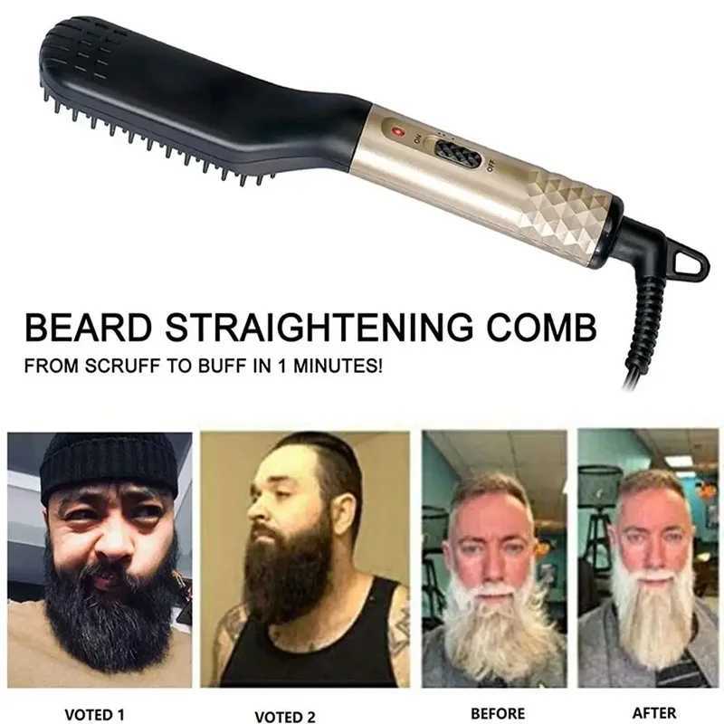 Electric Flat Iron Curler Straightener Comb Hair Beard Straightener Cordless Fast Heating Straightening Brush Machine For MenXJ250621