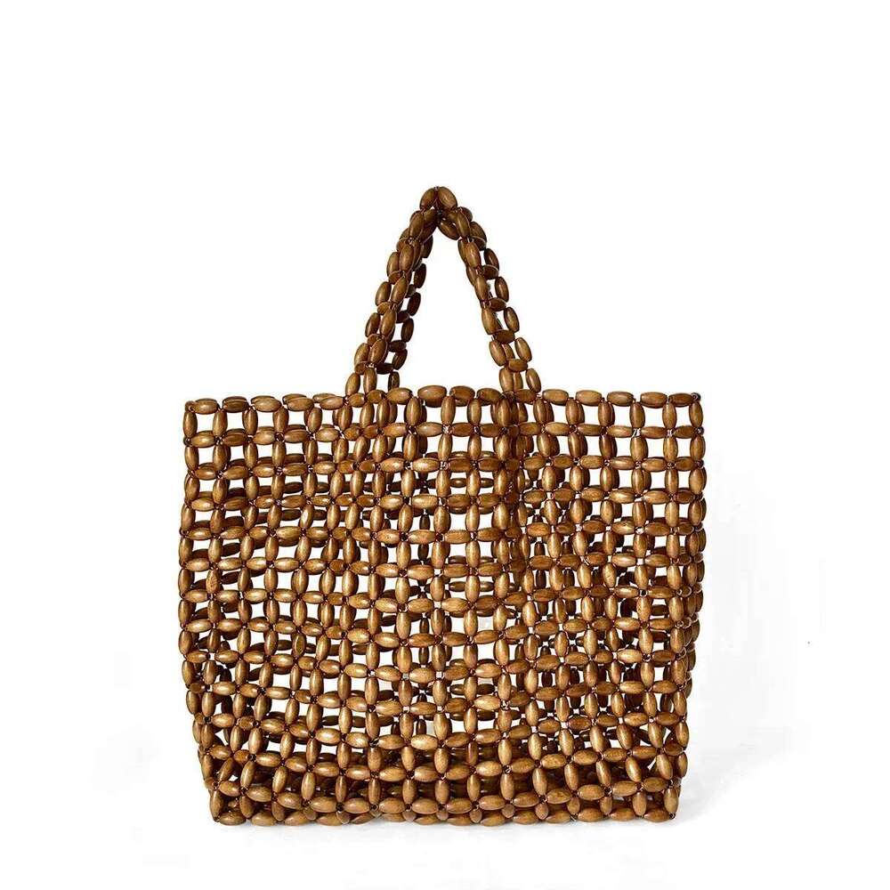 Summer Women's Handwoven Totes Beach Holiday Hollowed-Out Wooden Beaded Bag Fashion Fan Shape Clutch Female Purse And Handbags