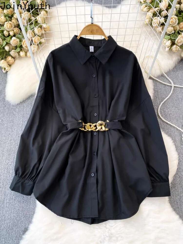 White Blouses Womens Clothing Long Sleeve Slim Waist Vintage Shirts 2025 Blusas Mujer De Moda Loose Fashion Korean Summer Tops