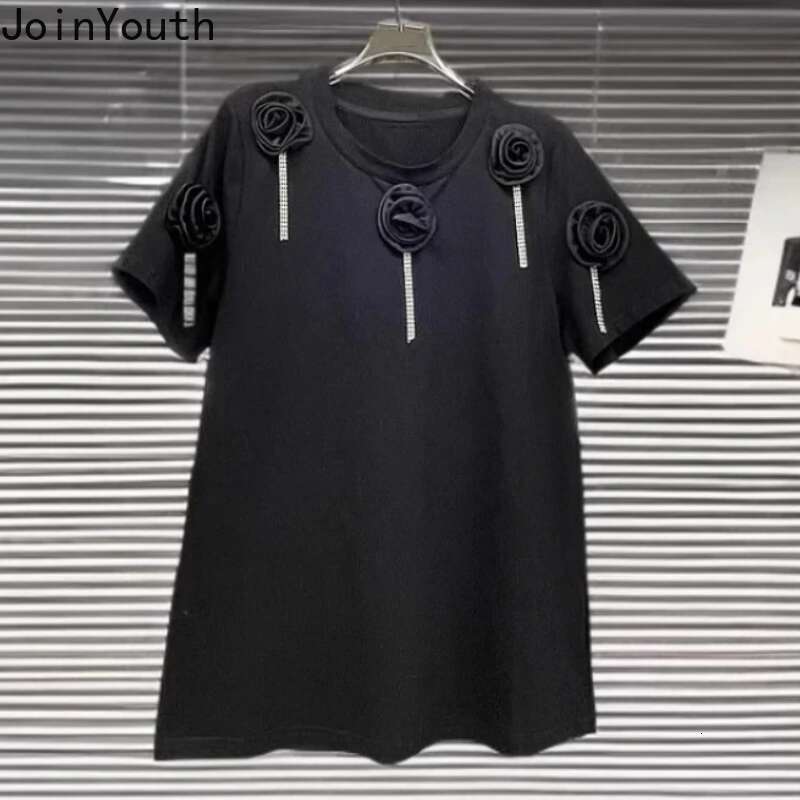 Women Clothing White T Shirt O-neck Short Sleeve O-neck Tees Chic Summer Camisetas 2025 Ropa Mujer 3D Floral Casual T-shirt Tops