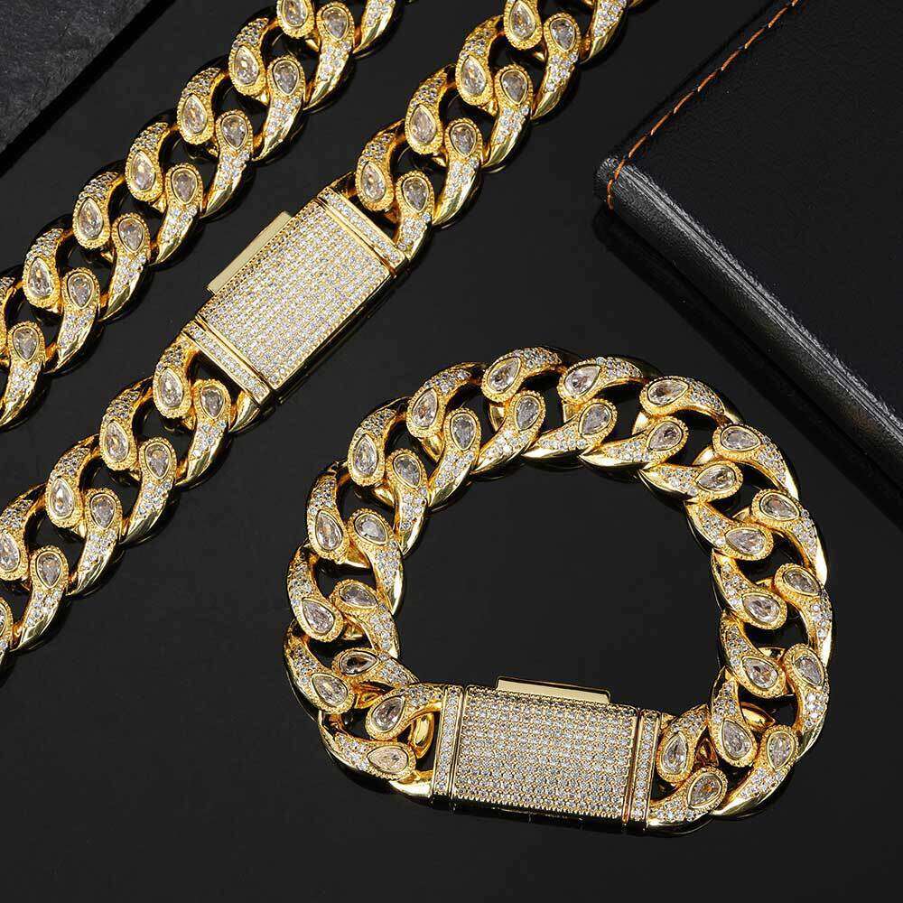 Hip Hop Jewelry Eye Zircon Men's Necklace High-Quality Micro-Paved Dia Trendy Cuban Bracelet 8fa6