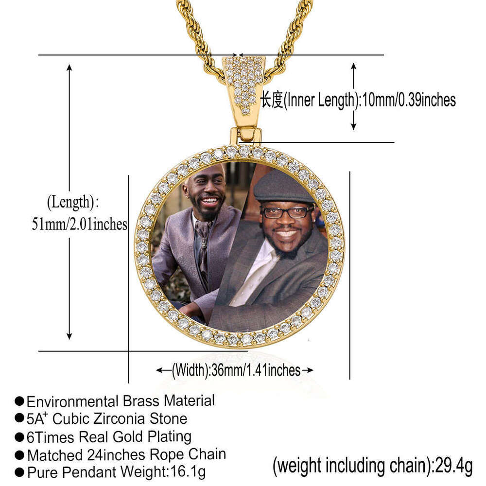 Large Medium Small Photo Memory Round Frame Medal Solid Color Pendant Hip Hop Jewelry Necklace 3c28