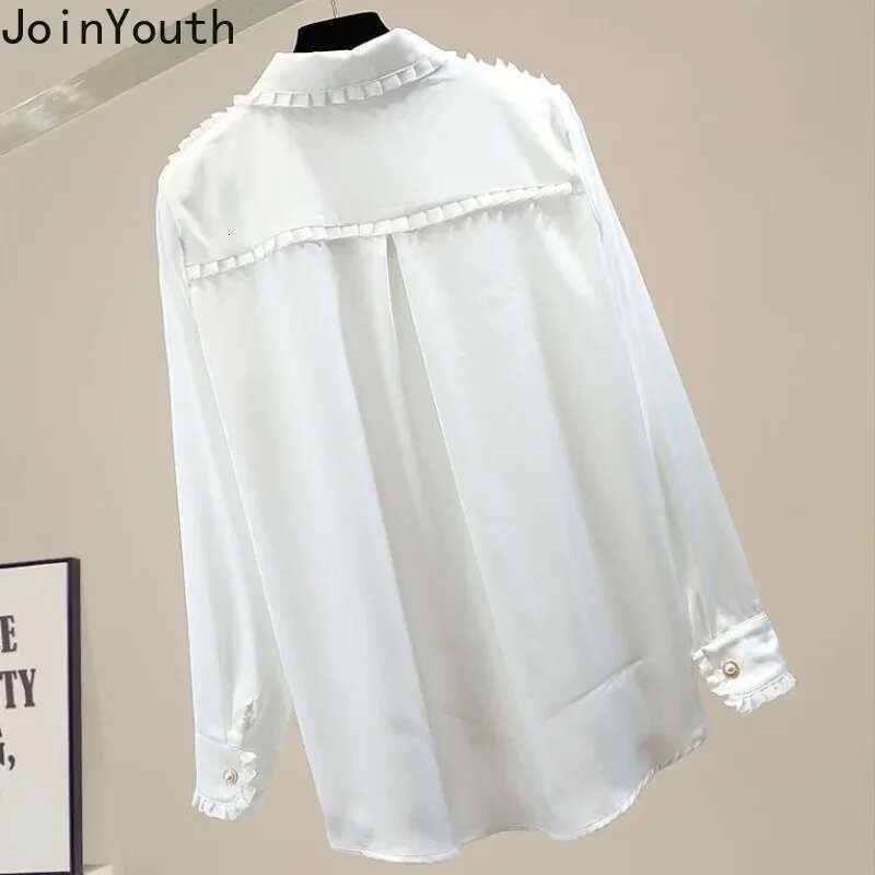 2025 Camisas De Mujer Peter Pan Collar Long Sleeve Blouse Women Clothes Beading Ruffles Shirts Vintage Loose Korean Blouses Tops