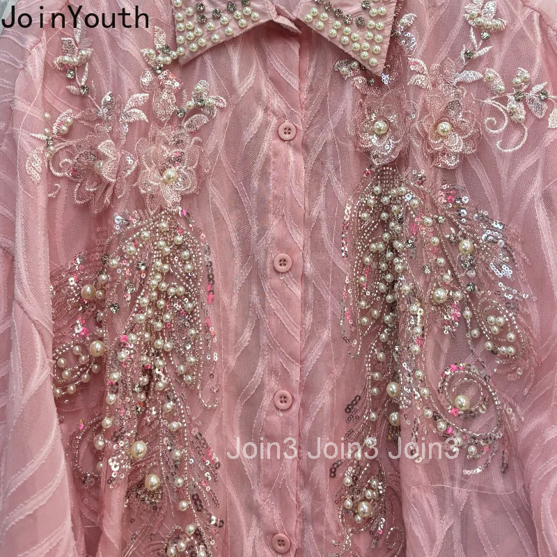 Heavy Beading Blouse Womens Clothing Long Sleeve Loose Korean Shirts 2025 Blusas Mujer De Moda Temperament Blouses Tops 63c893