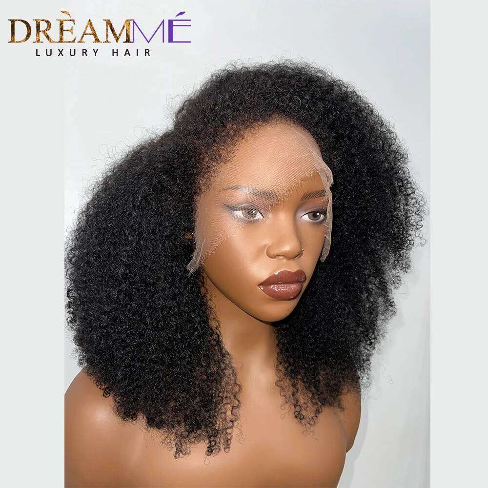 Afro With 4c Kinky Edges 250 Density 13x4 Lace Front Wig Short Curly Human Hair Wigs Pre-Plucked