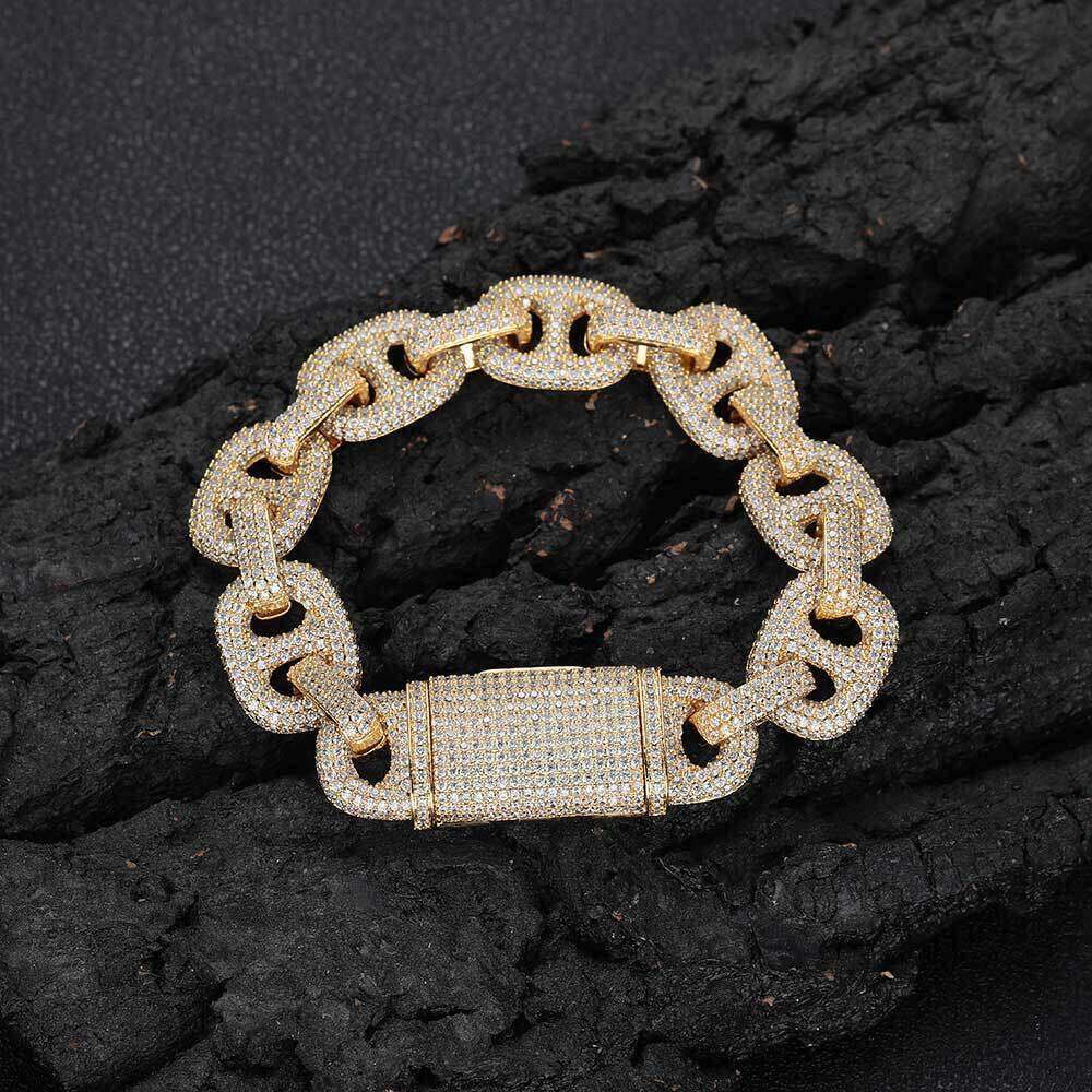 Hip Hop 16mm Pig Nose Bubble Cuban Chain Zircon Jewelry Accessories Men's Bracelet c6cb