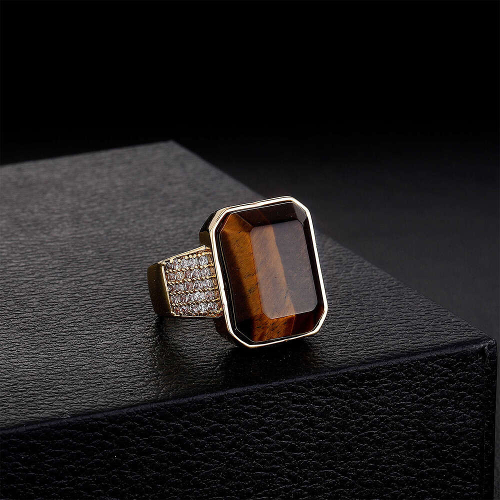 National Trend Hip-Hop Large Natural Tiger Stone Low-Key Luxury Men's Solid Open Ring Live Broadcast