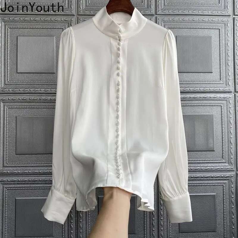 Camisas De Mujer Long Sleeve Stand Blouses for Women Vintage Temperament Oversized Tops Solid Color Fashion Korean Shirts 27r883