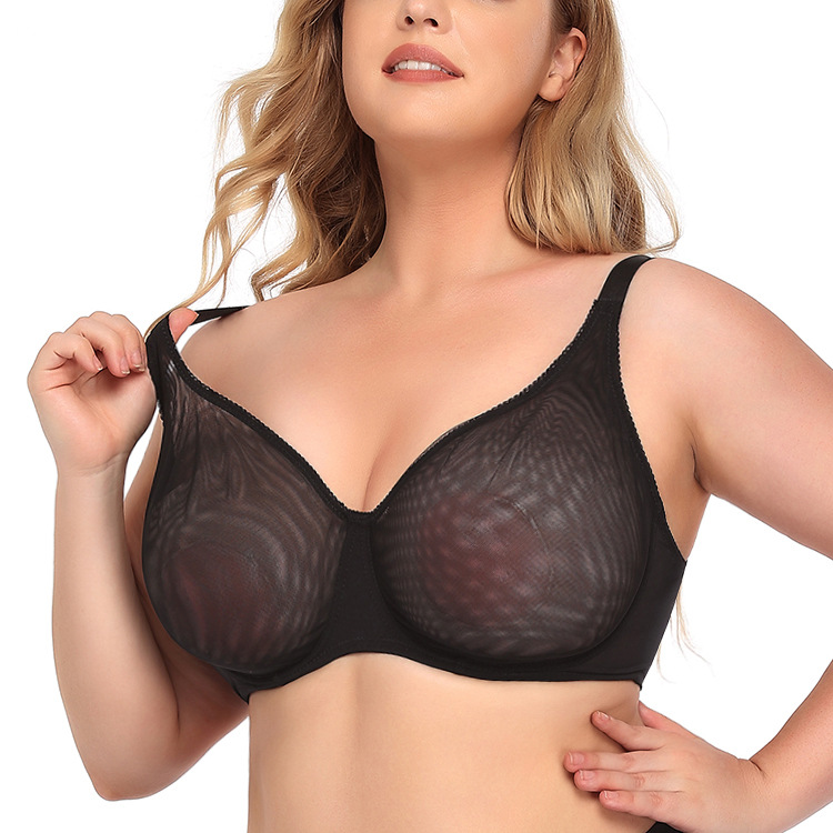 Plus Size Women's Bra Cup Sheer Mesh Underwear Sexy Transparent Lace Bralette No Wire Bra for Daily Wear Sexy Ultra-thin Bra Plus Size Underwear 