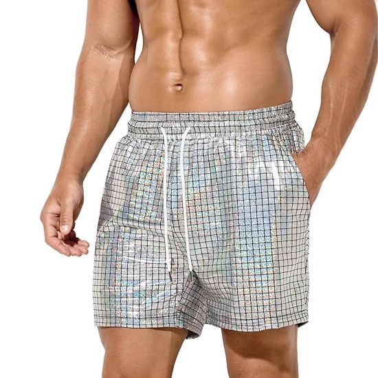 Free Shipping Designer Beach Pants2025 New Plaid Glossy Shorts Men's Casual European And American Cross-border Shorts Men's Beach Casual Pan