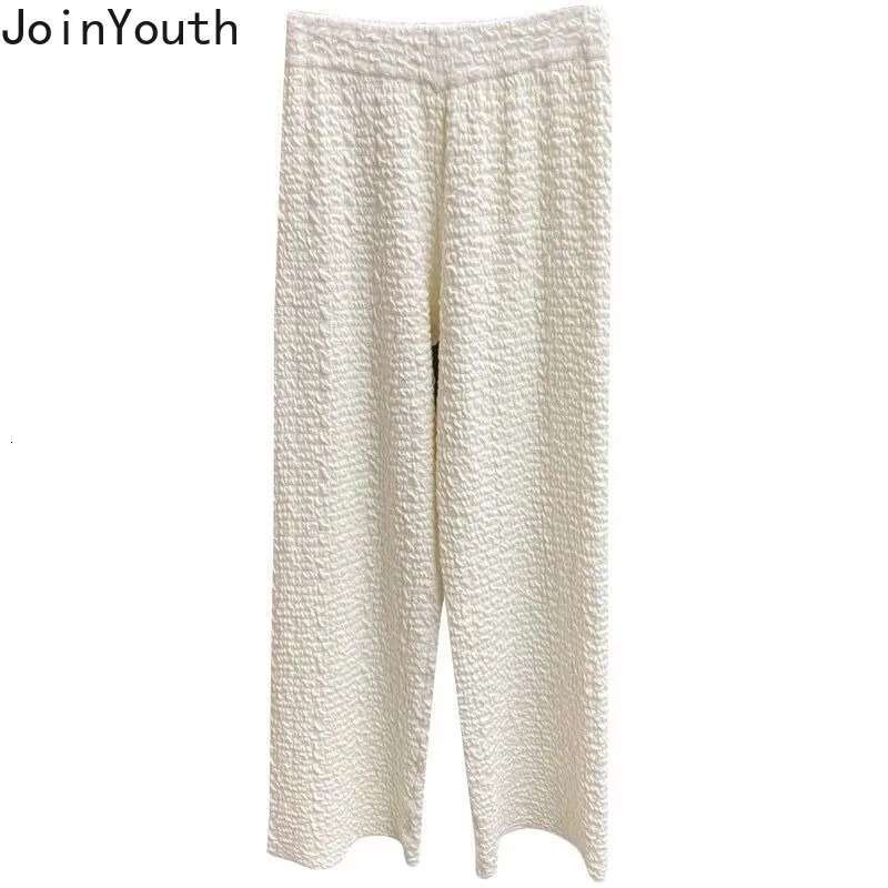 2025 Women Clothing Knitted Wide Leg Pants High Waist Vintage Casual Trousers Straight Folds Fashion Pantalon Femme New Bottoms