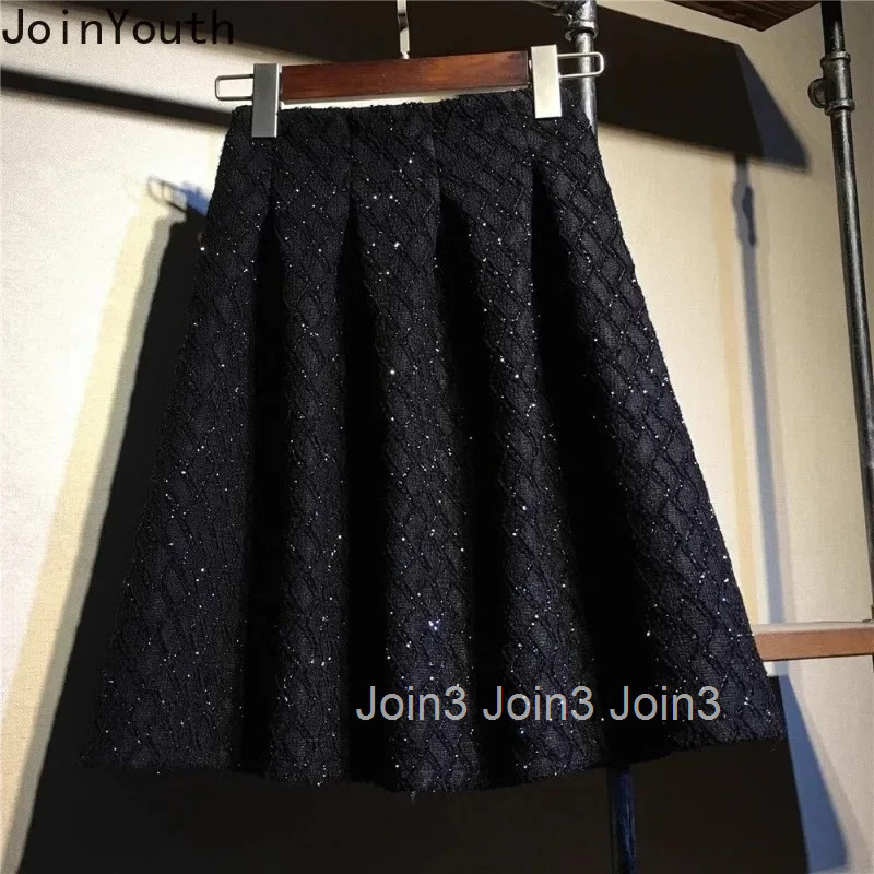 Solid Color A-line Women Skirts Vintage Fall Winter Saia High Waist Big Swing Saia 2025 Faldas De Mujer Temperament Mini Skirt