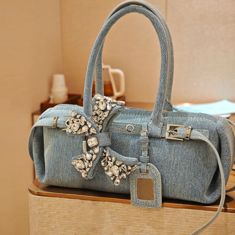 Free shipping designer bag Niche Denim Underarm Bag for Women 2025 New Solid Color Fashionable Chic Sweet Temperament with Rhinestones Crossbody Shoul