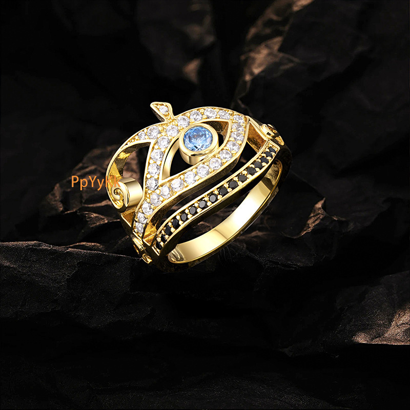 Luxury Jewelry Hip hop rings Blue Eye Moissanite Ring Mystic Lucky Eye Unique Web Inlaid Diamond Ring