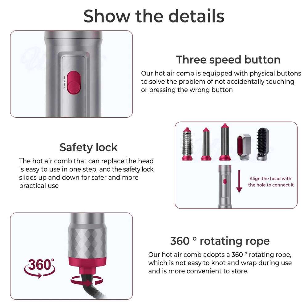 New 5 In1 Dryer Iron Straightener Brush Electric Hairdryer Curling Wand Styling Comb Multi Hair Styler