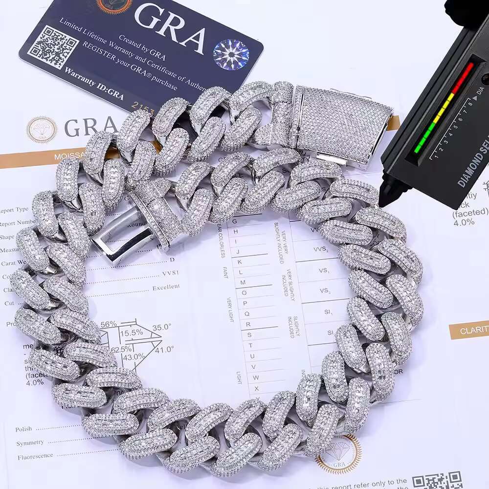 Hot Sale VVS1 D Color S925 Silver Moissanite Necklace 29mm Cuban Chain Versatile Hip Hop Jewelry for Men Trendy Brand